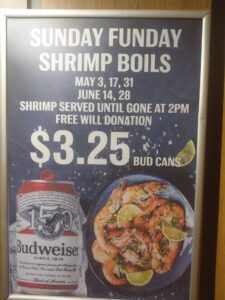 poster for the AMVETS Post 37 2026 May and June Sunday Funday Shrimp Boils
