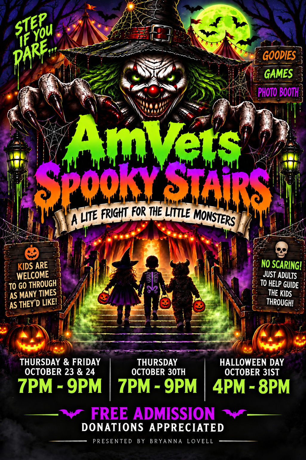 a poster advertising the 3rd annual AMVETS spooky stairs event