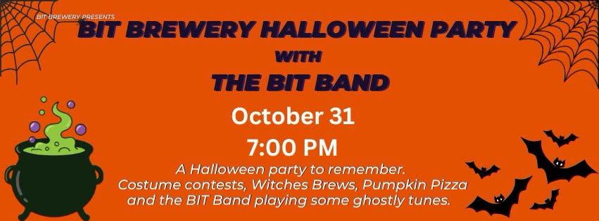 image advertising the BIT Brewery Halloween party October 31 2026 from 7 to 10 pm