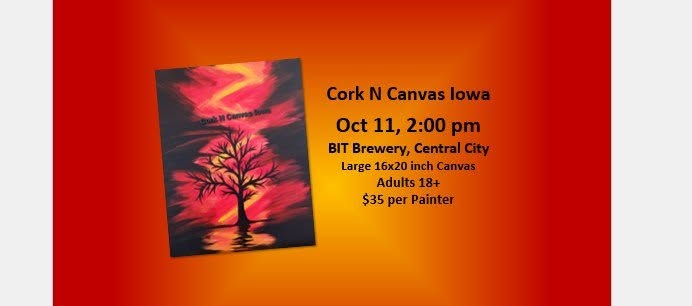 advertisement for the october version of BIT Brewery's Cork N Canvas event