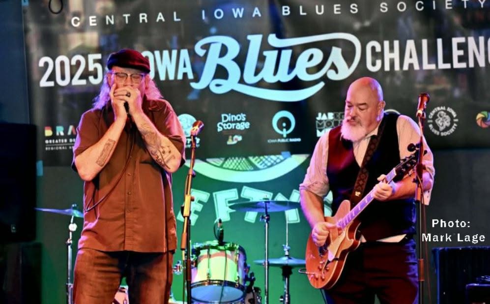 photo of the Soulbone Shakers Duo playing at the 2025 Iowa Blues Challenge