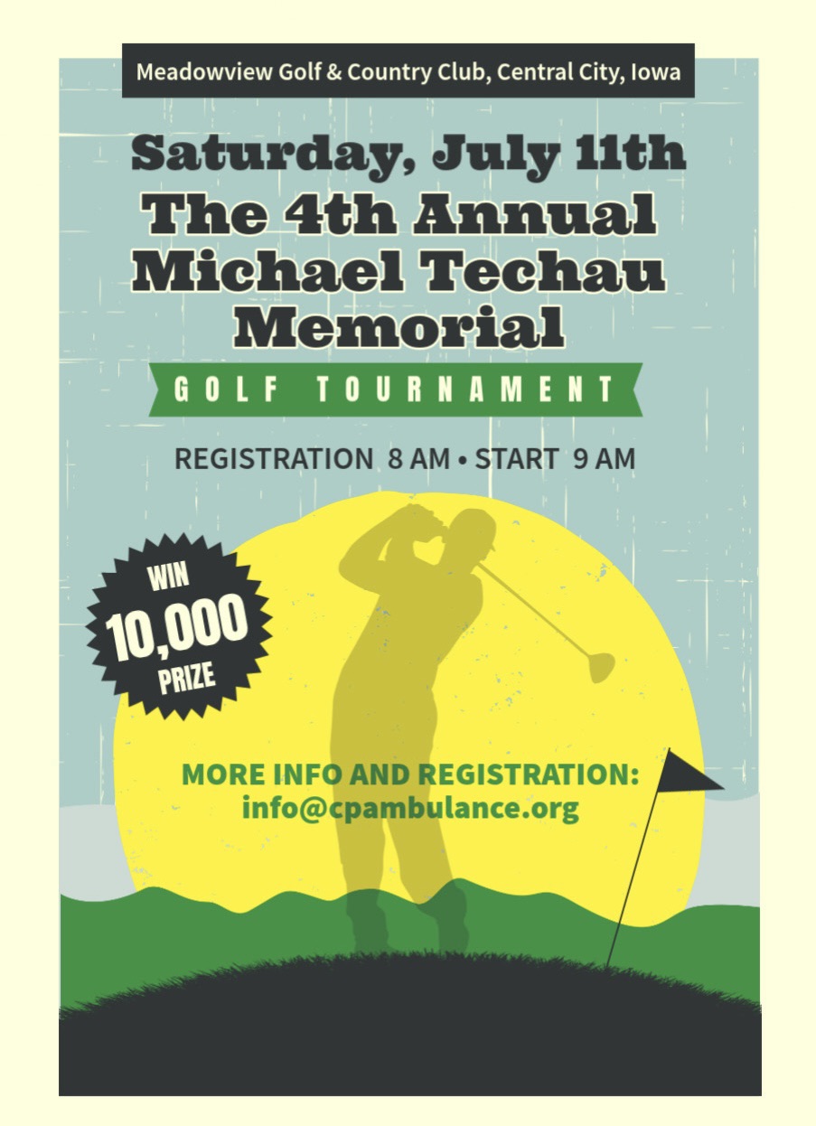 poster for the center point regional ambulance golf tournament on july 11 2026