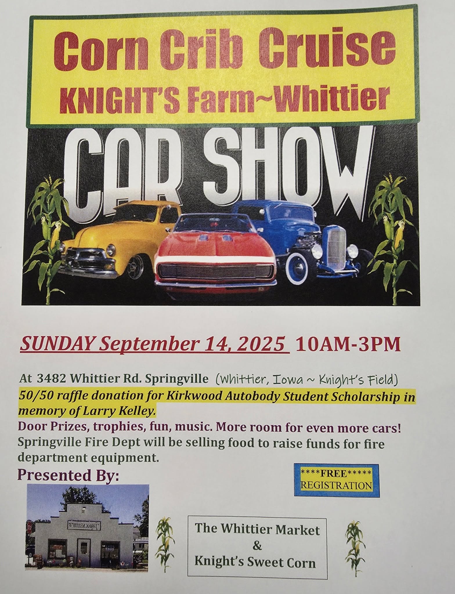 Image of the Sept 14 2025 Corn Crib Cruise at Knight's Farm in Whittier IA