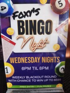 poster with info about bingo night at foxy's chill & grill