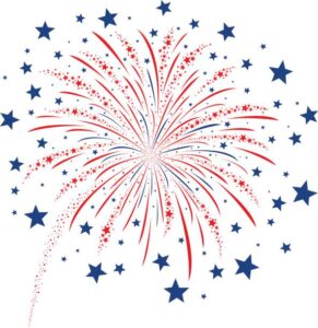 Image of red & blue firework design on a white background