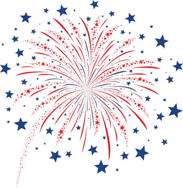 Image of red & blue firework design on a white background