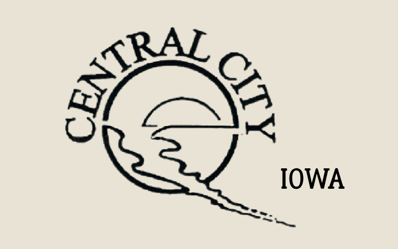 logo for Central City iowa featuring a sunset and river